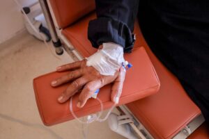 Hand with IV in it for Chemotherapy